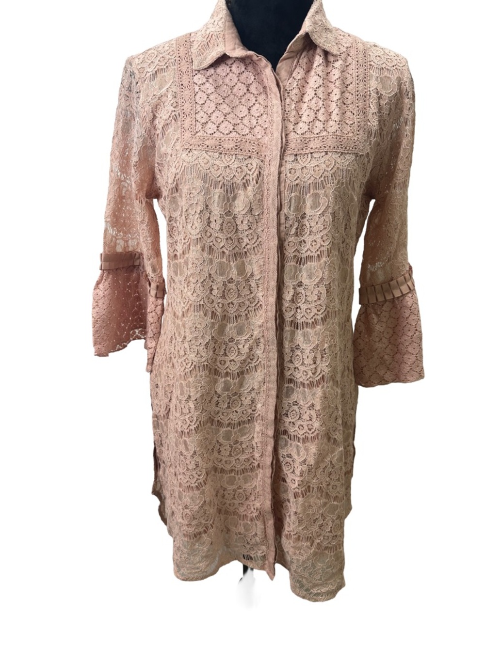 Lakshita Pink Lace Button-Front with bell sleeves Tunic  size L